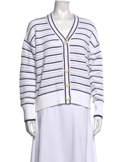 Pre-owned Varley Striped V-neck Sweater In White