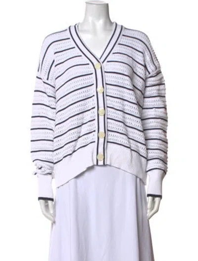 Pre-owned Varley Striped V-neck Sweater In White