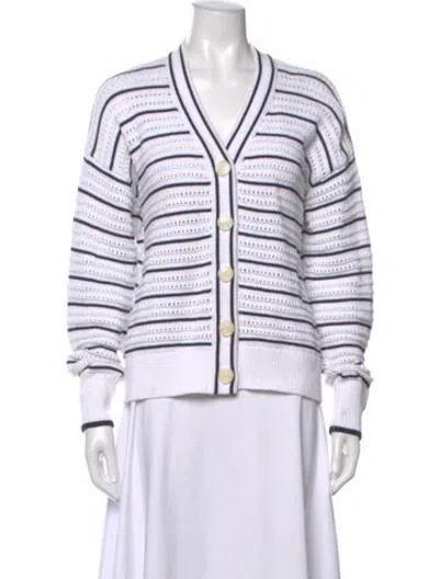 Pre-owned Varley Striped V-neck Sweater In White