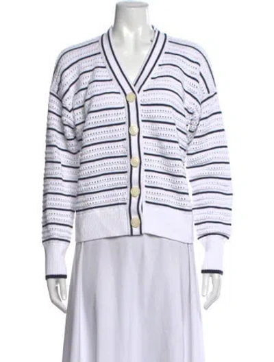 Pre-owned Varley Striped V-neck Sweater In White