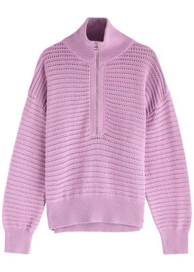 Varley Tara Half-zip Pointelle-knit Jumper In Purple