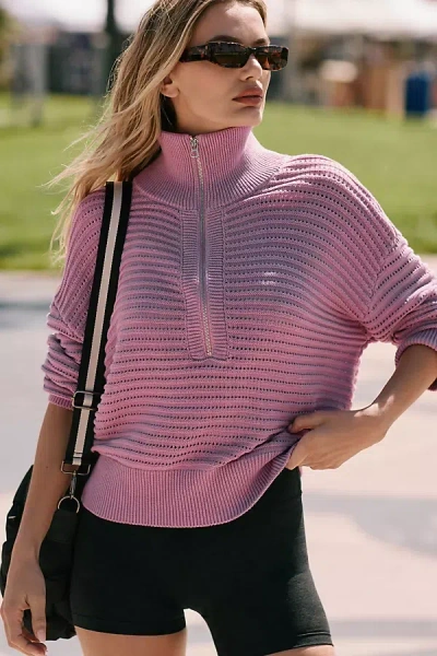Varley Tara Pointelle Half-zip Knit Pullover In Purple