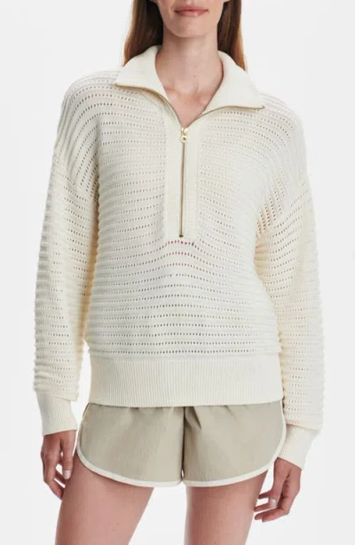 Varley Tara Pointelle Half Zip Sweater In Neutral