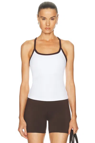 Varley Theon Scoop Neck Tank Top In White & Coffee Bean