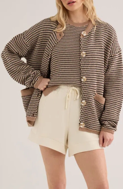 Varley Tidewell Cotton Jacquard Cardigan In Brown