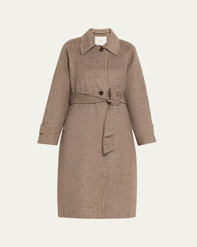 Varley Tomlinson Belted Houndstooth Coat In Brown