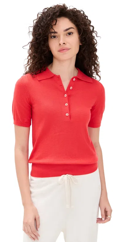 Varley Toni Polo Knit Tee Poinsettia In Red