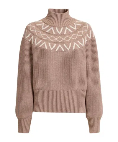 Varley Marcie Fair Isle Yoke Knit Sweater Light Taupe Marl In Neutral