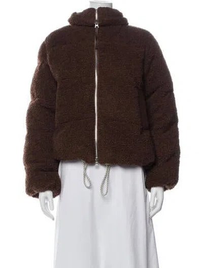 Pre-owned Varley Tweed Pattern Faux Fur Jacket In Brown