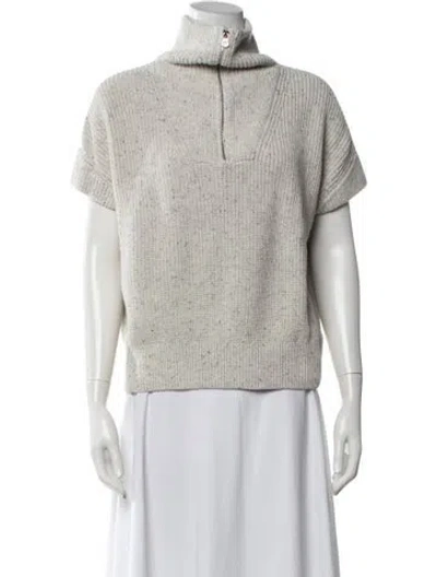 Pre-owned Varley Tweed Pattern Mock Neck Sweater In Neutrals