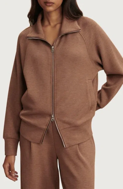 Varley Tyde Mixed Media Zip Front Sweatshirt In Golden Bronze Marl