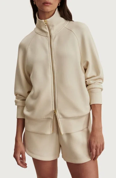 Varley Tyde Mixed Media Zip Front Sweatshirt In Neutral