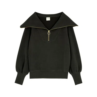 Varley Vine Ribbed Stretch-cotton Half-zip Sweatshirt In Black