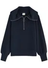 Varley Vine Ribbed Half-zip Cotton-blend Sweatshirt In Dark Blue