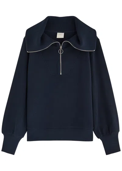 Varley Vine Ribbed Half-zip Cotton-blend Sweatshirt In Dark Blue