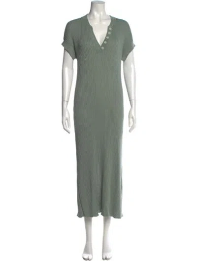 Pre-owned Varley V-neck Long Dress In Green