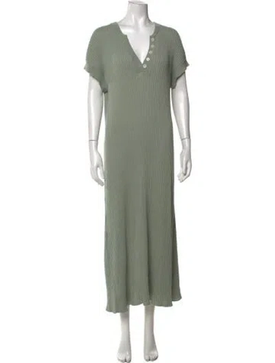 Pre-owned Varley V-neck Long Dress In Green