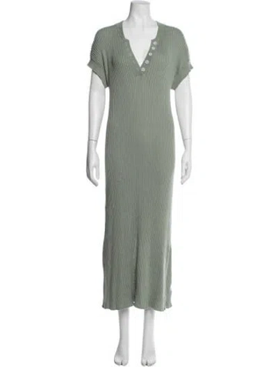 Pre-owned Varley V-neck Long Dress In Green