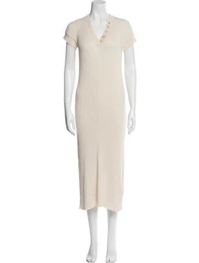 Pre-owned Varley V-neck Long Dress In Neutral