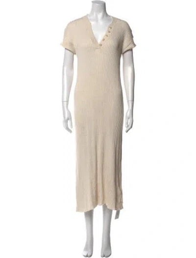 Pre-owned Varley V-neck Long Dress In Neutral