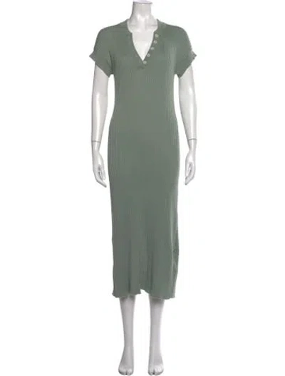Pre-owned Varley V-neck Midi Length Dress In Green
