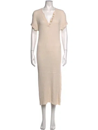 Pre-owned Varley V-neck Midi Length Dress In Neutrals