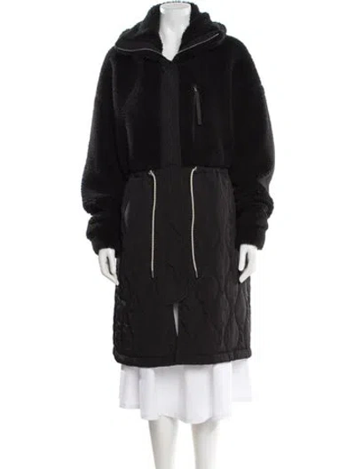 Pre-owned Varley Walsh Quilt Sherpa Nylon Faux Fur Coat In Black