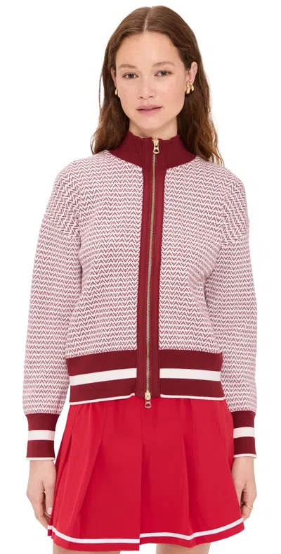 Varley Front-zip Knit Jacket In Red Dahlia/white