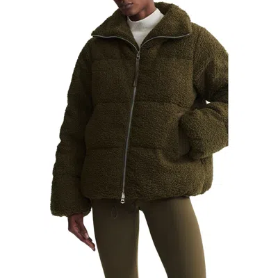 Varley Wilkins Fleece Puffer Jacket In Dark Olive