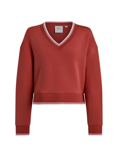 Varley Women's Blithe Doublesoft Striped-trim Sweatshirt In Red