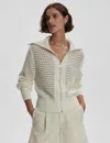 Varley Eloise Open Stitch Cotton Zip-up Cardigan In White