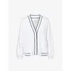 Varley Womens White Decker Contrast-piping Stretch-jersey Cardigan In White