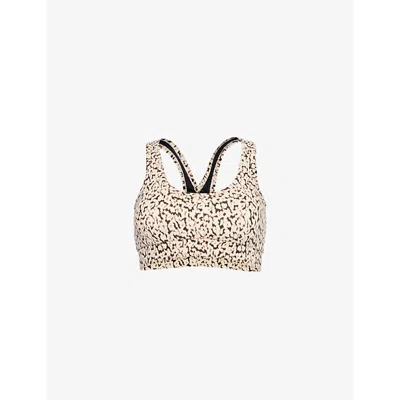 Varley Womens Move Selma Graphic-pattern Stretch-jersey Bra Almond Abstract Leopard In Almond Abstract Leopard