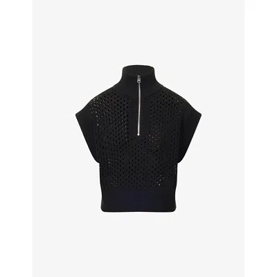 Varley Womens Black Gaines Half-zip Cotton Vest Xs