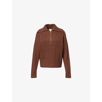 Varley Womens Camello Cable Half-zip 2.0 Knit Jumper Carob Xs In Brown