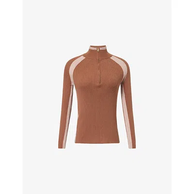 Varley Bellings Half Zip Knit Top In Brown