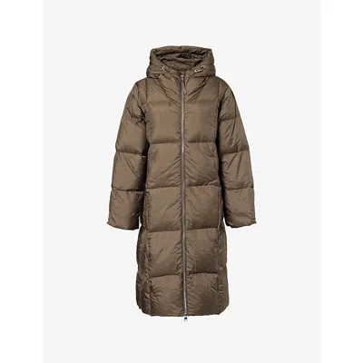 Varley Womens Dark Olive Metallic Katya Long Down Puffer Jacket Xs In Brown