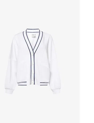 Varley Womens White Decker Contrast-piping Stretch-jersey Cardigan