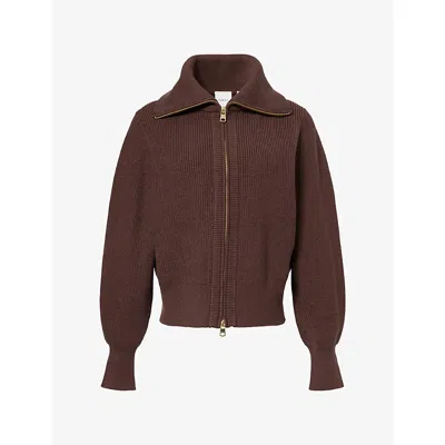 Varley Womens Enrico Zip-up Knitted Cardigan Coffee Bean Xs