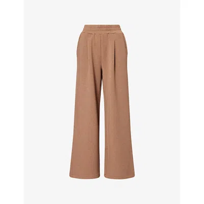 Varley Womens Golden Bronze Marl Pleated Wide-leg Stretch-jersey Jogging Bottoms In Brown