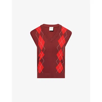 Varley Womens Port / Red Ruben Argle-knit Vest In Burgundy