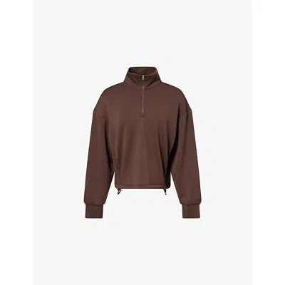 Varley Womens  Sian Cropped Half-zip Midlayer Jersey Sweatshirt In Brown