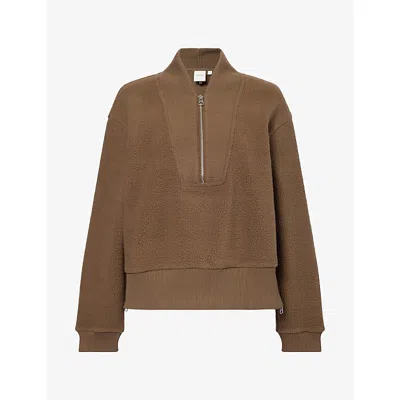 Varley Womens Teak Olive Mumford Half-zip Fleece Sweatshirt Xs In Brown