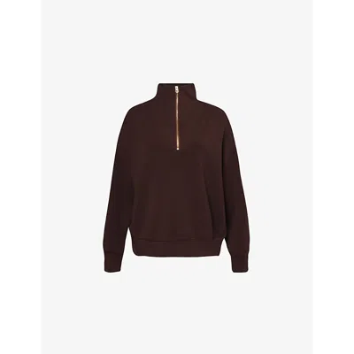 VARLEY WOMENS COFFEE BEAN HAWLEY HALF-ZIP STRETCH-WOVEN SWEATSHIRT XS
