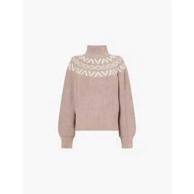 Varley Womens Light Taupe Marl Marcie Fairisle Yoke Knitted Jumper In Nude