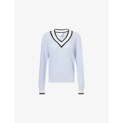 Varley Womens Xenon Blue Maurice V-neck Knitted Cotton Jumper