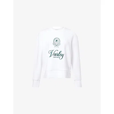 Varley Womens  Rasco Namesake Embroidered Jersey Sweatshirt In White/ Forest