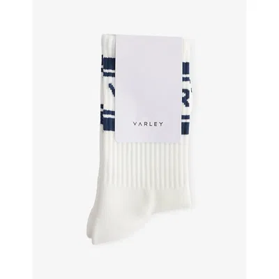 Varley Womens Astley Branded Stretch-woven Socks White/ Blue Nights