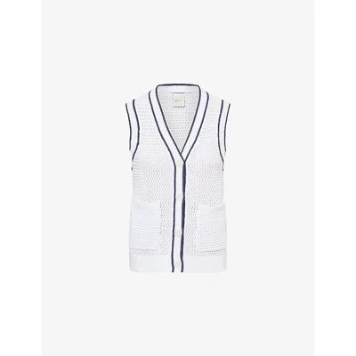 Varley Womens White/ Blue Nights Leilani V-neck Knitted Vest