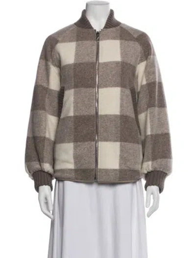 Pre-owned Varley Wool Plaid Print Faux Fur Jacket In Neutral